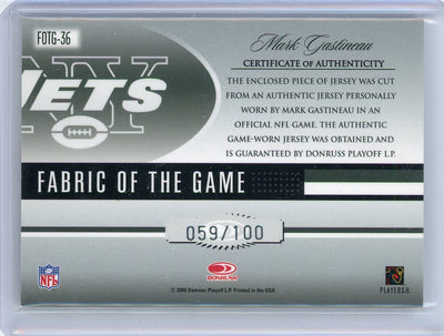 Mark Gastineau 2006 Donruss Leaf Certified Materials Fabric of the Game auth. game-used jersey relic #'d 059/100