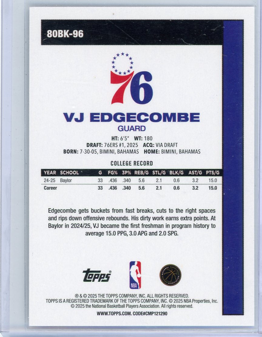 VJ Edgecombe 2025-26 Topps 45th Anniversary rookie card