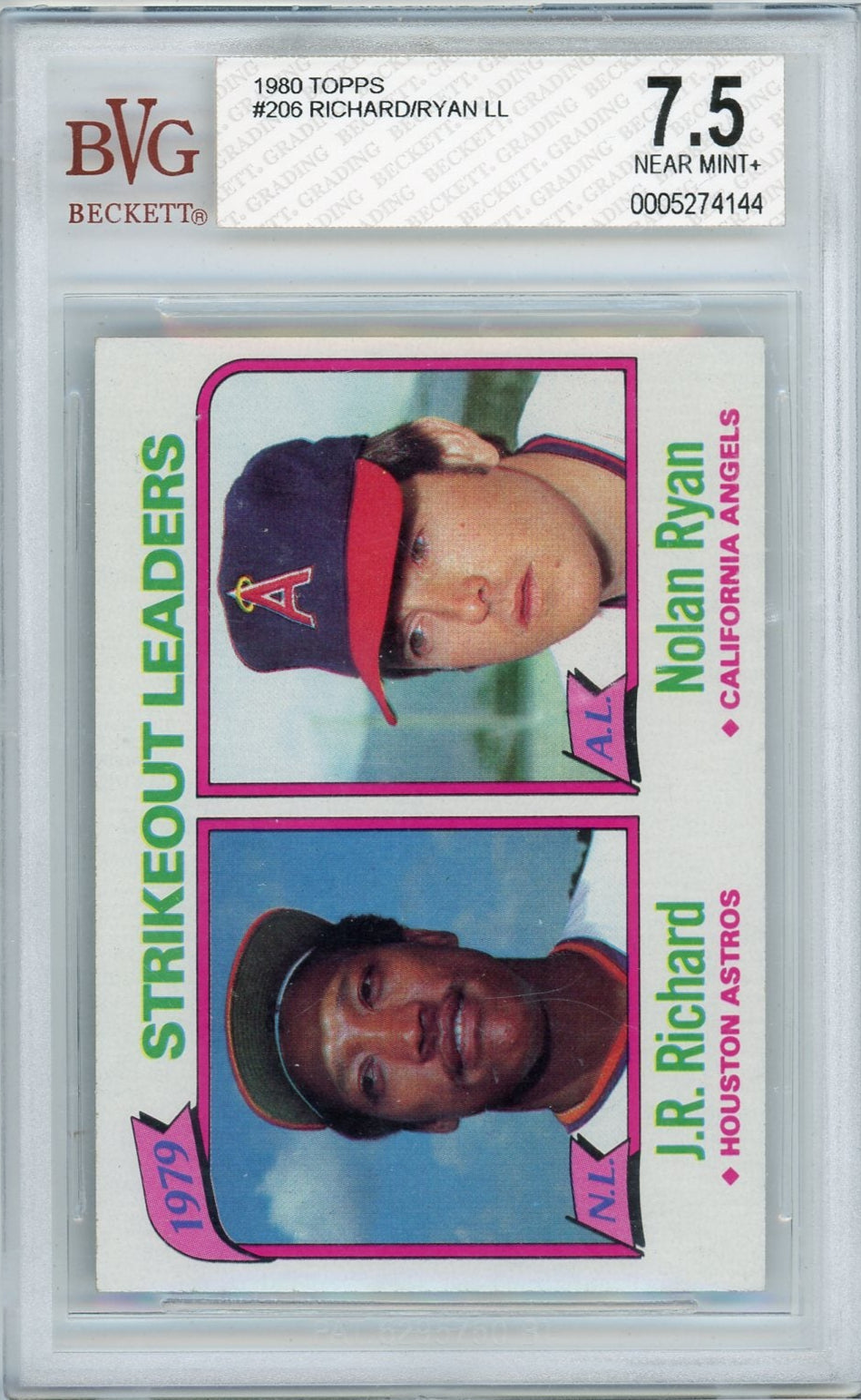 Nolan Ryan / J.R. Richard 1980 Strikeout Leaders #206 BVG 7.5