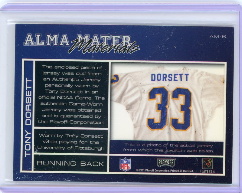 Tony Dorsett 2001 Playoff Honors Alma Mater Materials auth. game-used jersey relic