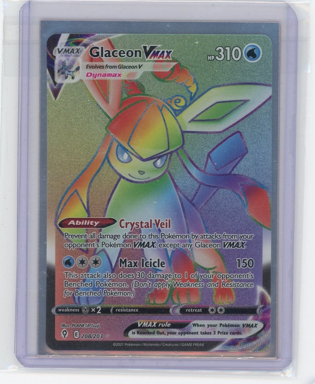 Glaceon VMAX 2021 Pokemon rare lucky rainbow holo 208/203