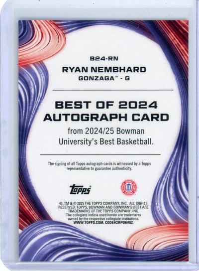 Ryan Nembhard 2025 Bowman's Best University Yellow Lazer Autograph #'d 19/75