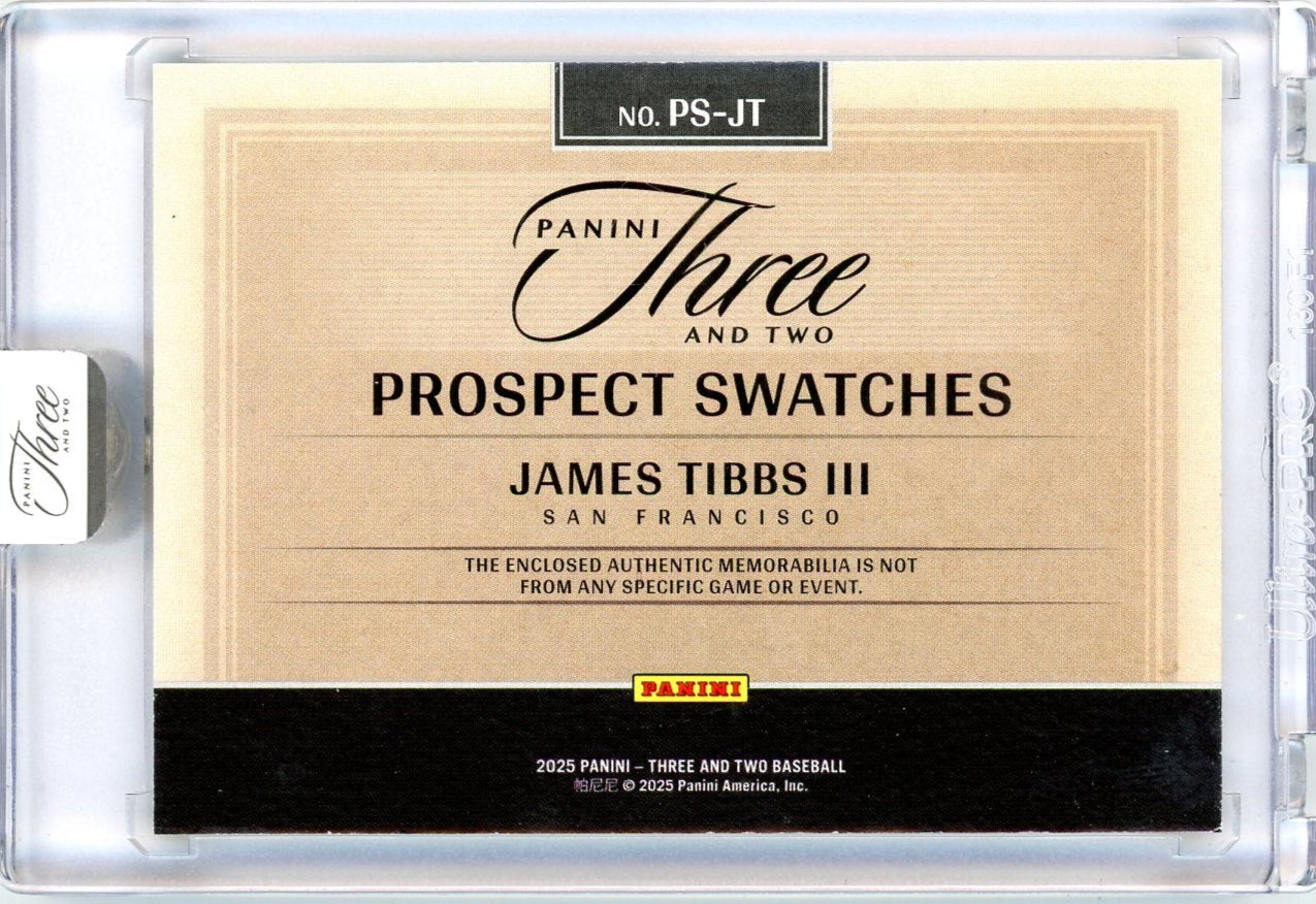 James Tibbs III 2025 Panini Three and Two Prospect Swatches Holo Gold #'d 01/10