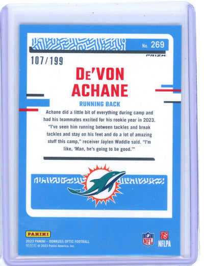 De'Von Achane 2023 Panini Donruss Optic blue prizm rookie card #'d 107/199