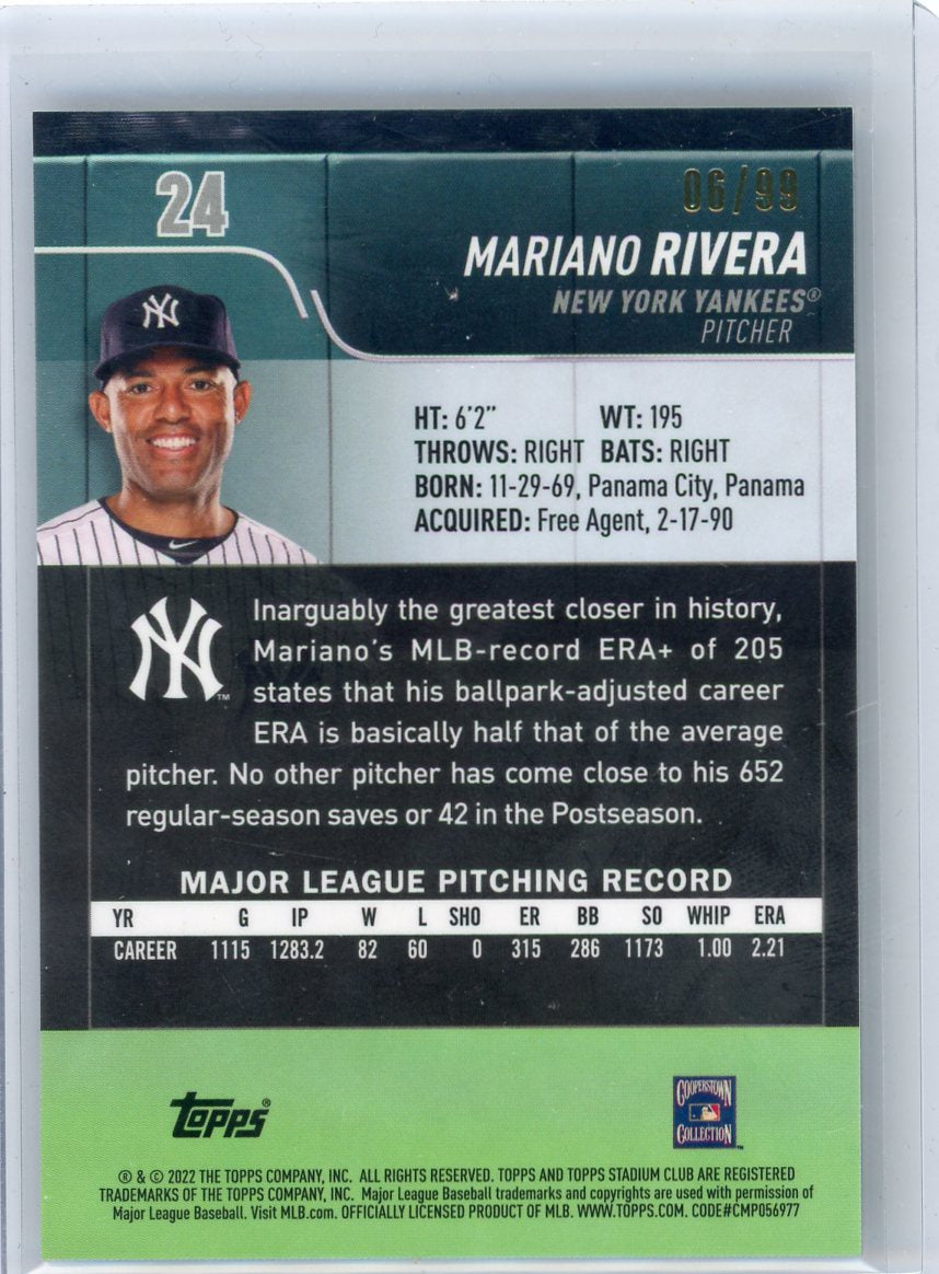 Mariano Rivera 2022 Topps Stadium Club Chrome Green Refractor #'d 06/99