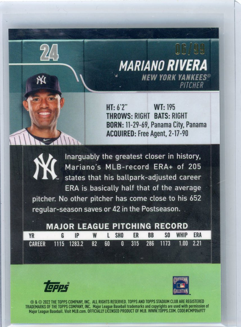 Mariano Rivera 2022 Topps Stadium Club Chrome Green Refractor 