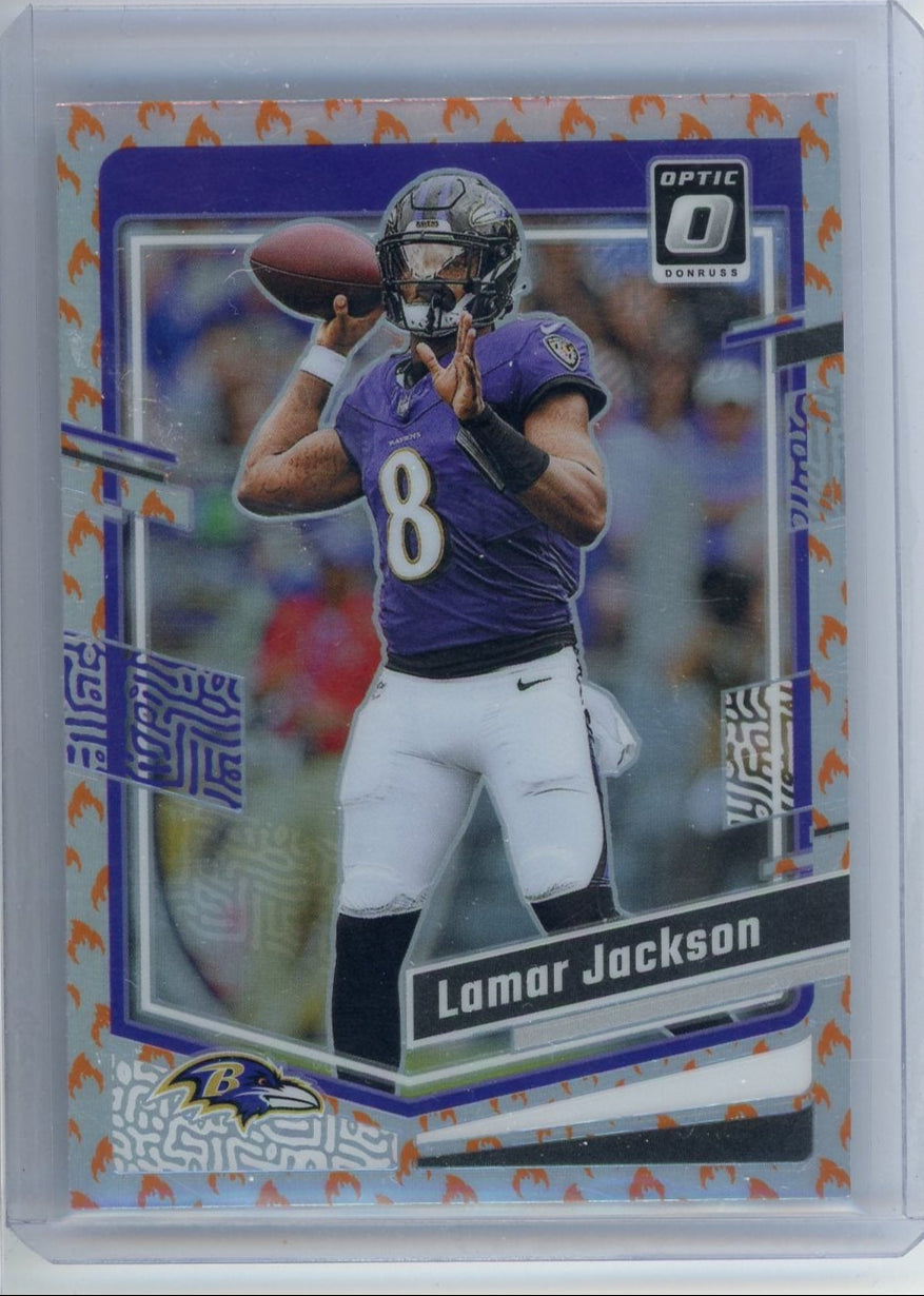 Lamar Jackson 2023 Panini Donruss Optic Fire Emoji prizm SP