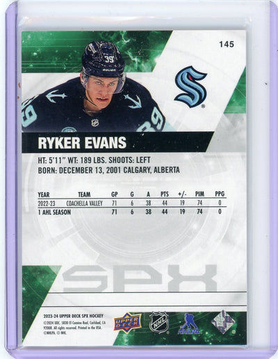 Ryker Evans 2023-24 Upper Deck SPX rookie card #'d 077/299