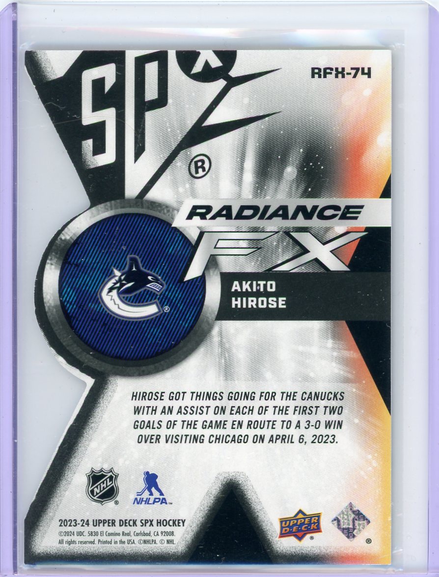 Akito Hirose 2023-24 Upper Deck SPX Radiance FX die-cut rookie card #'d 203/949