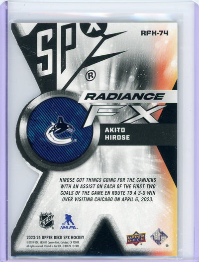 Akito Hirose 2023-24 Upper Deck SPX Radiance FX die-cut rookie card #'d 203/949