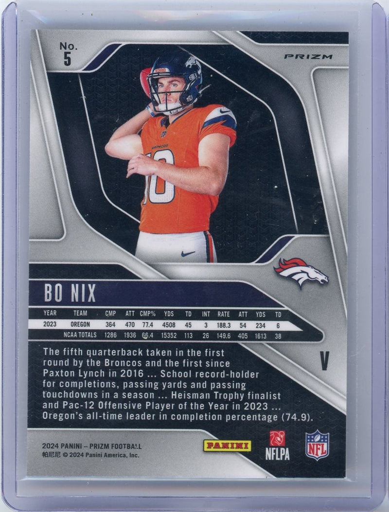 Bo Nix 2024 Panini Prizm Variation silver prizm rookie card