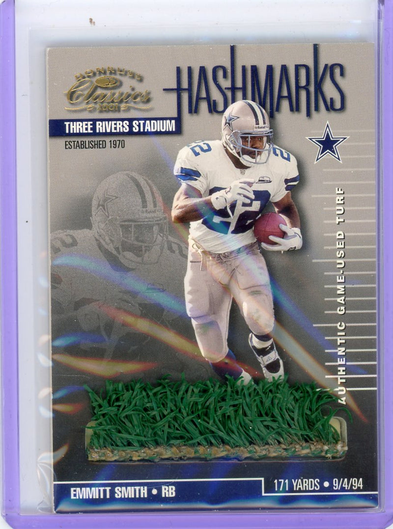 Emmitt Smith 2001 Donruss Hashmarks auth. game-used turf relic