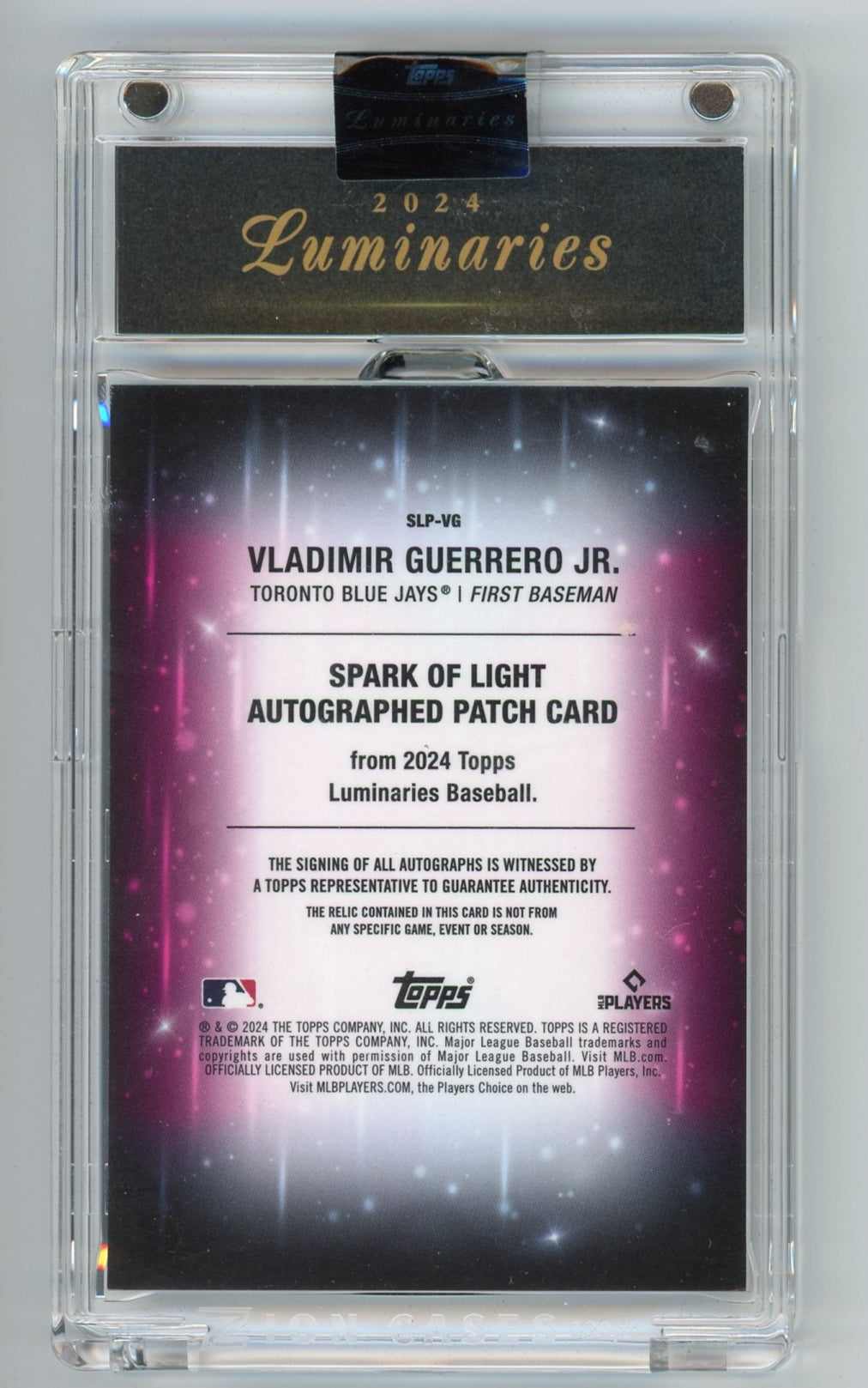 Vladimir Guerrero Jr. 2024 Topps Luminaries Spark of Light patch autograph encased #'d 14/15