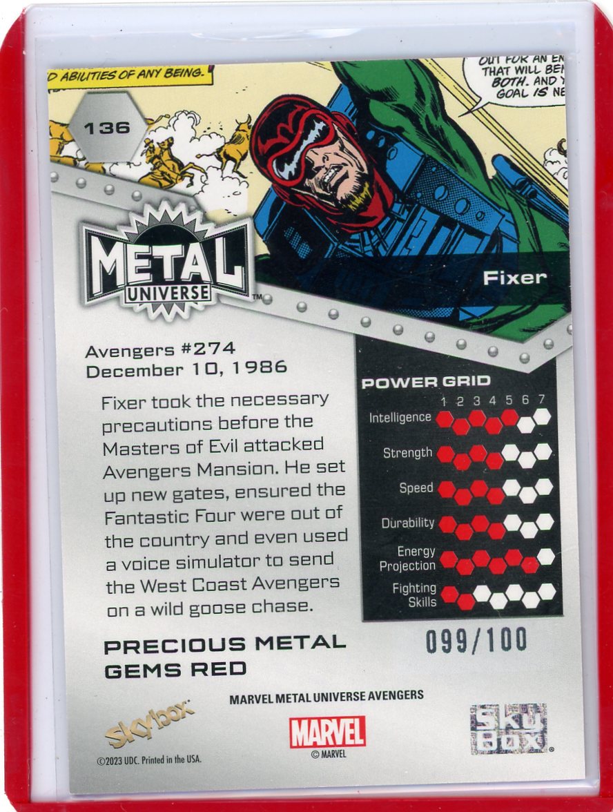 Fixer 2023 Upper Deck Marvel Metal Universe PMG red #'d 099/100