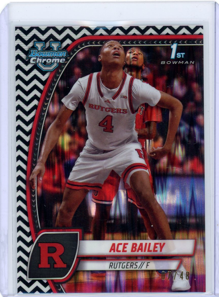 Ace Bailey 2025 1st Bowman Chrome University Black/White Stealth ref. #'d 07/48
