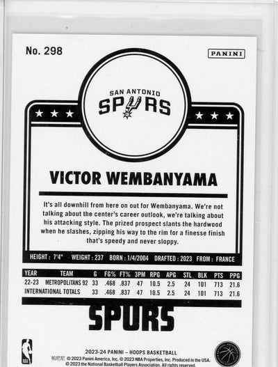 Victor Wembanyama 2023-24 NBA Hoops #298 Rookie Card