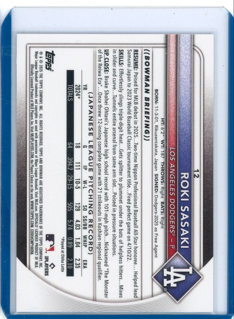 Roki Sasaki 2025 Bowman Chrome Red Rookie logo refractor rc