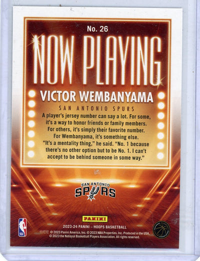 Victor Wembanyama 2023-24 NBA Hoops Now Playing #26 Rookie Card