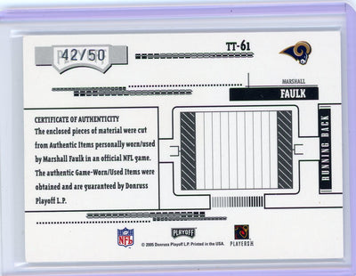 Marshall Faulk 2005 Donruss Playoff Absolute Tools of the Trade auth. game-used jersey/pants relic #'d 42/50