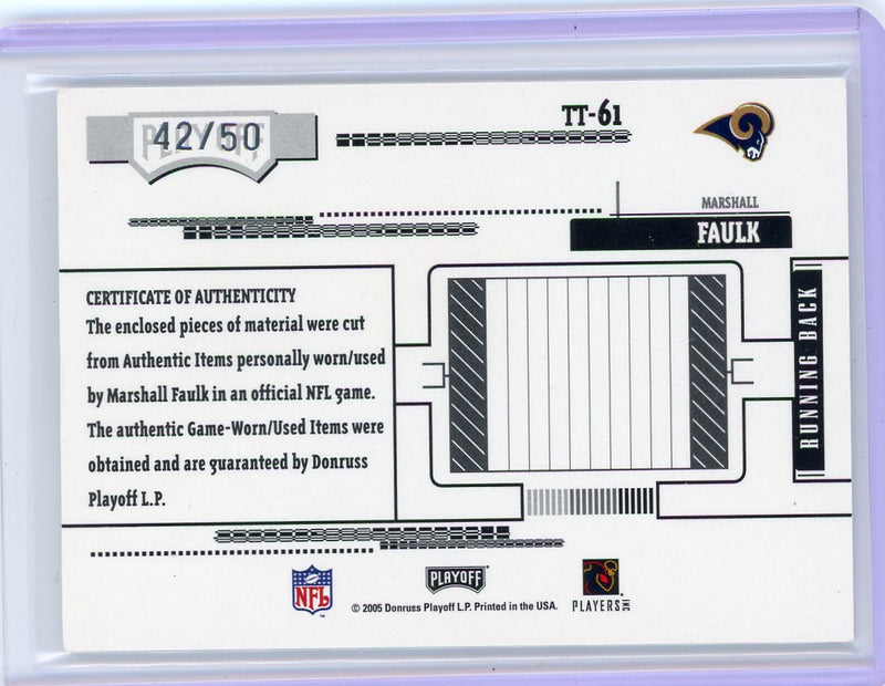 Marshall Faulk 2005 Donruss Playoff Absolute Tools of the Trade auth. game-used jersey/pants relic 