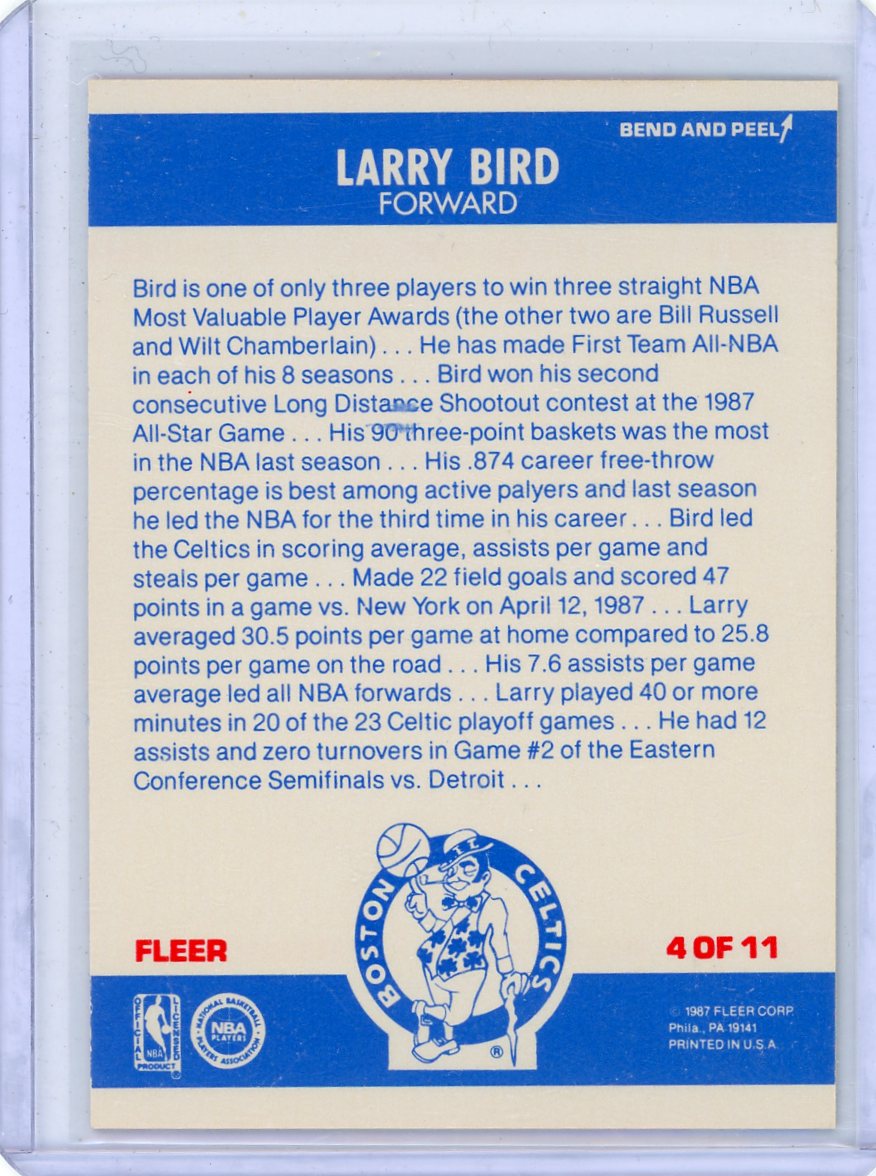 Larry Bird 1987 Fleer All-star Sticker #4