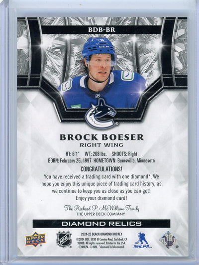 Brock Boeser 2024 Upper Deck Black Diamond Diamond Relics #'d 4/5