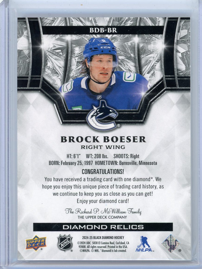 Brock Boeser 2024 Upper Deck Black Diamond Diamond Relics 