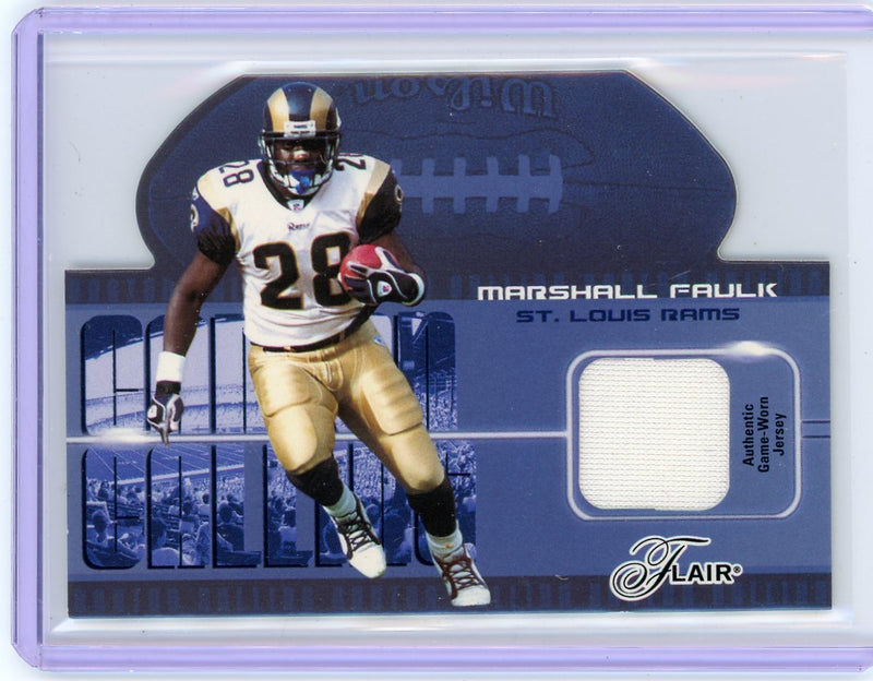 Marshall Faulk 2003 Fleer Flair Canton Calling auth. game-used jersey relic die-cut