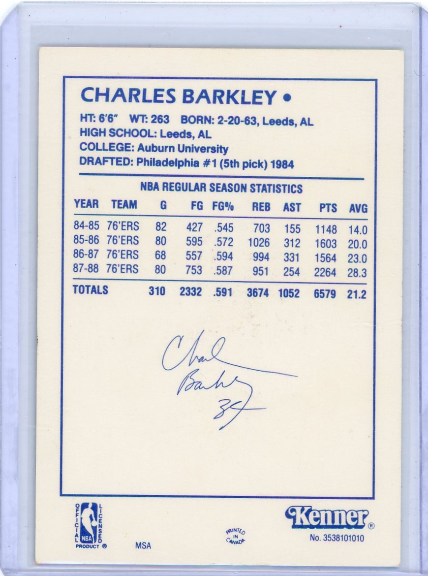 Charles Barkley 1988 Kenner Starting Lineup Card