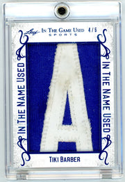 Tiki Barber 2020 Leaf In The Game Used Sports In The Name Used 'A' Jersey Relic #'d 4/6