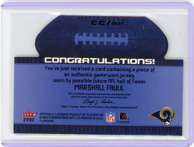 Marshall Faulk 2003 Fleer Flair Canton Calling auth. game-used jersey relic die-cut