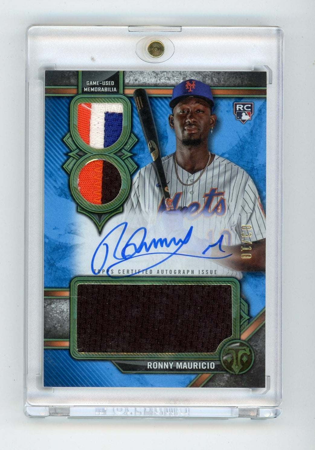 Ronny Mauricio 2024 Topps Triple Threads autograph game-used relic rookie card #'d 03/10