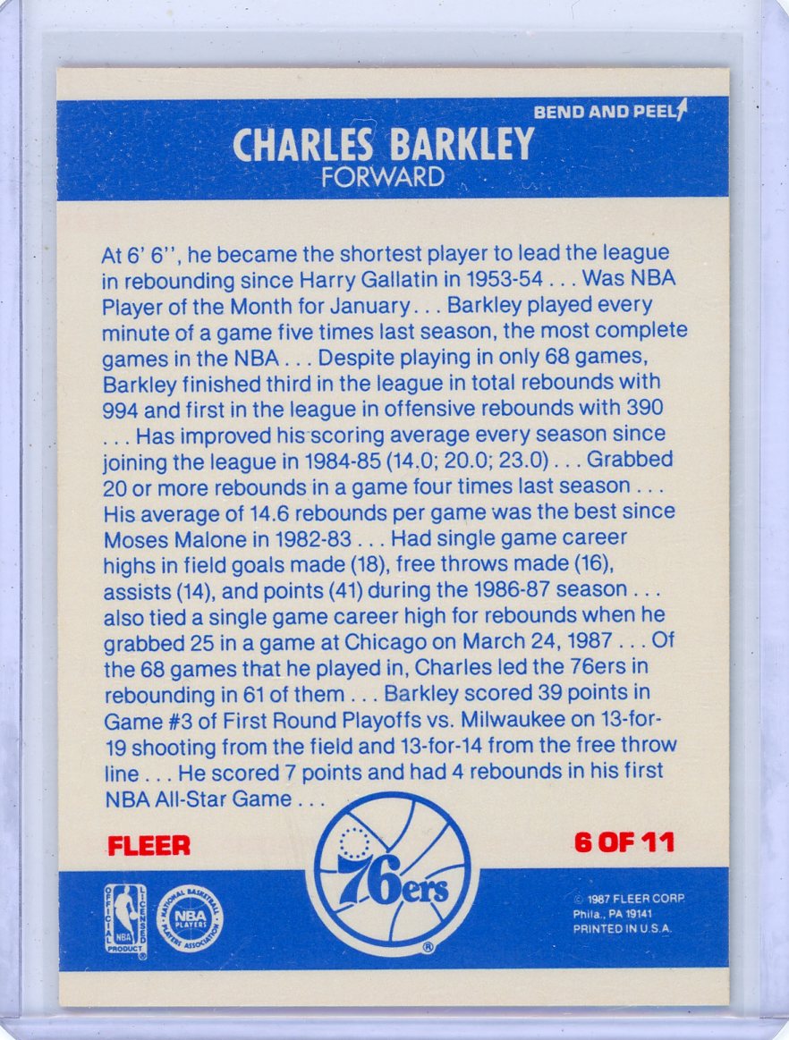 Charles Barkley 1987 Fleer All-star Sticker #6