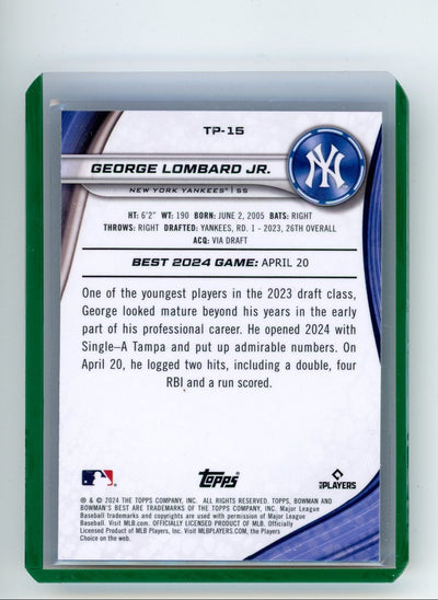 George Lombard Jr. 2024 Bowman's Best green mini diamond ref. #'d 76/99