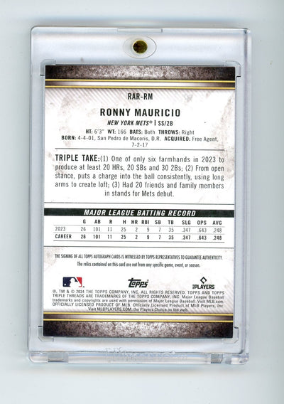 Ronny Mauricio 2024 Topps Triple Threads autograph game-used relic rookie card #'d 03/10