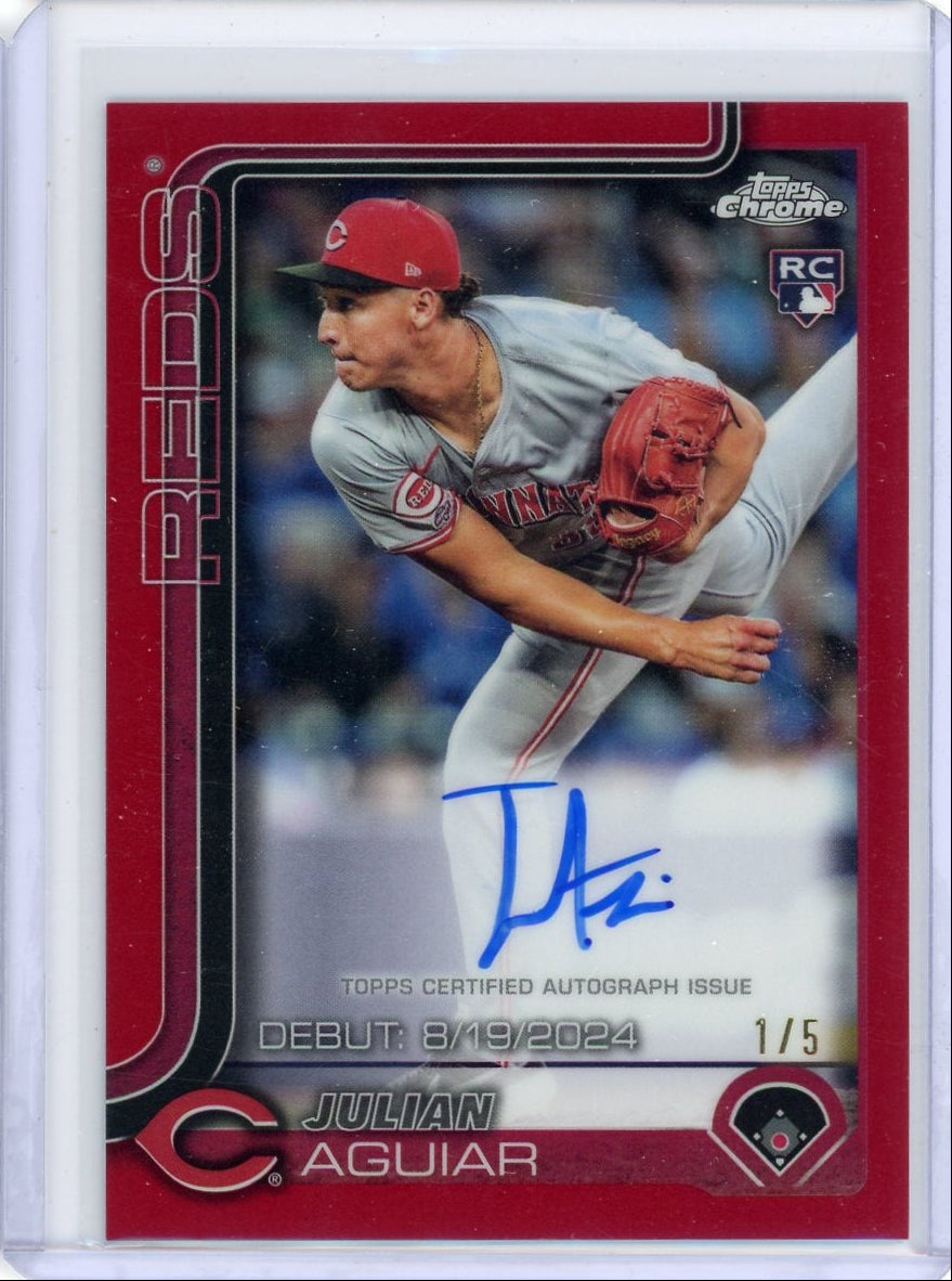 Julian Aguiar 2025 Topps Chrome Update red ref. autograph rookie card #'d 1/5