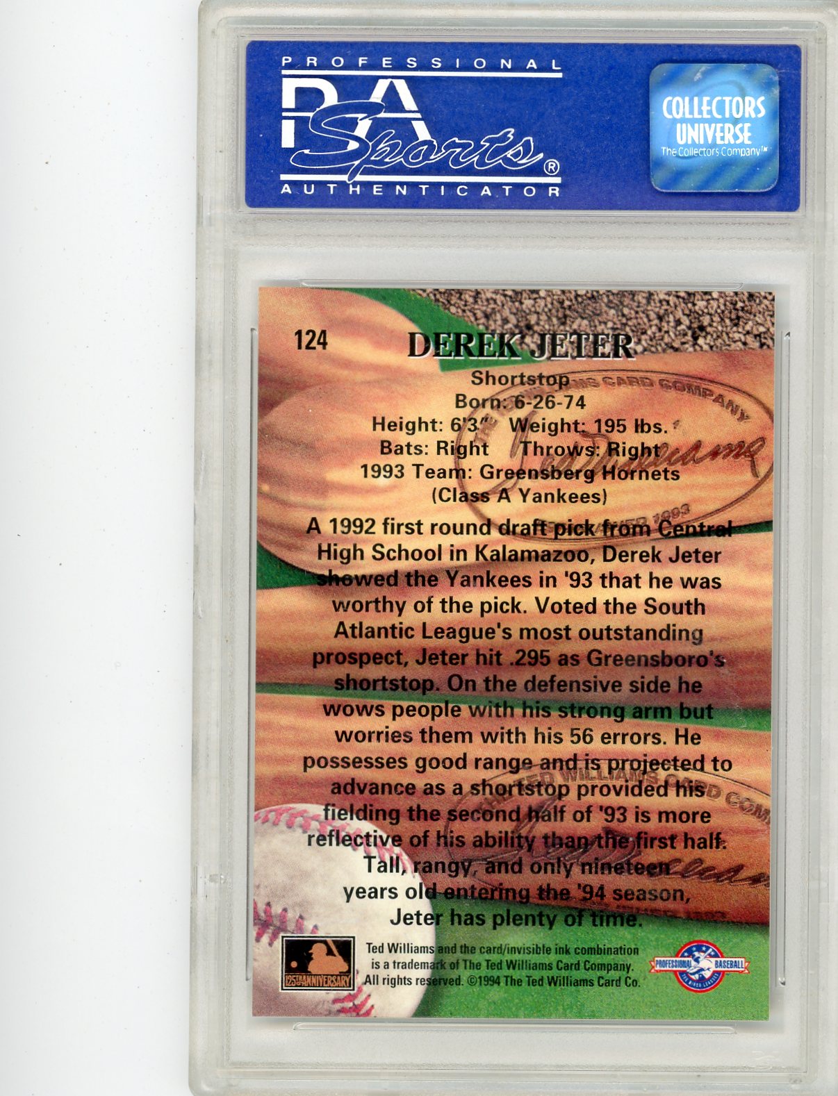 Derek Jeter 1994 Ted Willaims Co. PSA 9