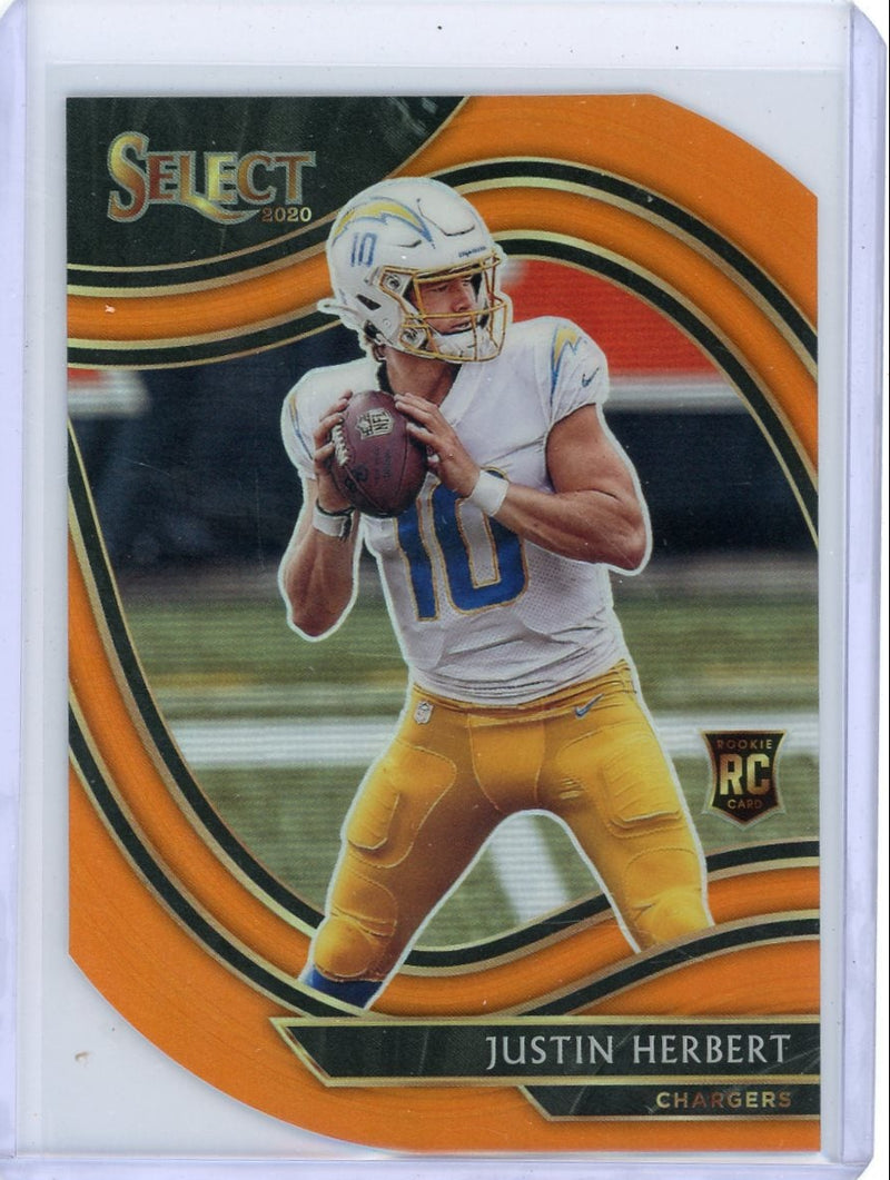Justin Herbert 2020 Panini Select Die-Cut Field Level Orange Prizm
