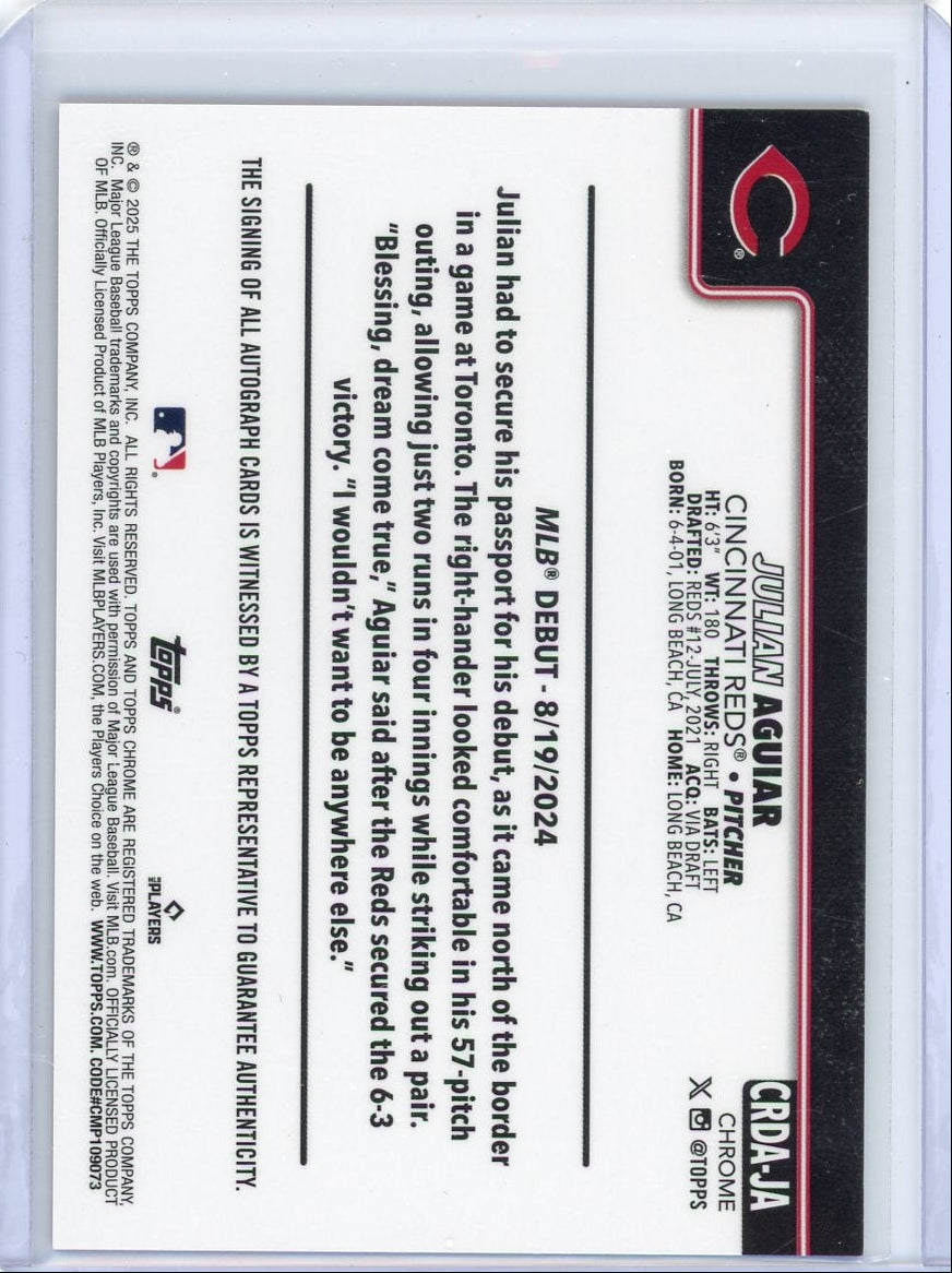 Julian Aguiar 2025 Topps Chrome Update red ref. autograph rookie card #'d 1/5