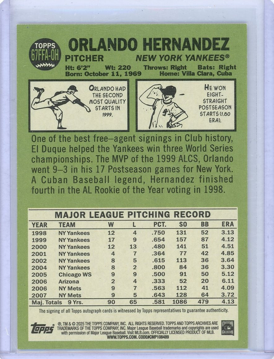 Orlando Hernandez 2025 Topps Archives '67 autograph