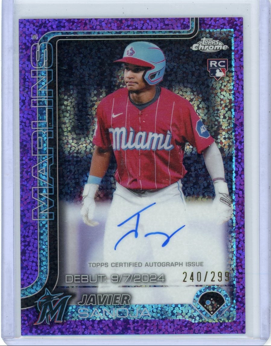 Javier Sanoja 2025 Topps Chrome Update purple mini diamond ref. autograph rookie card #'d 240/299