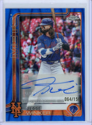 Jesse Winker 2025 Topps Chrome Update blue raywave autograph #'d 064/150