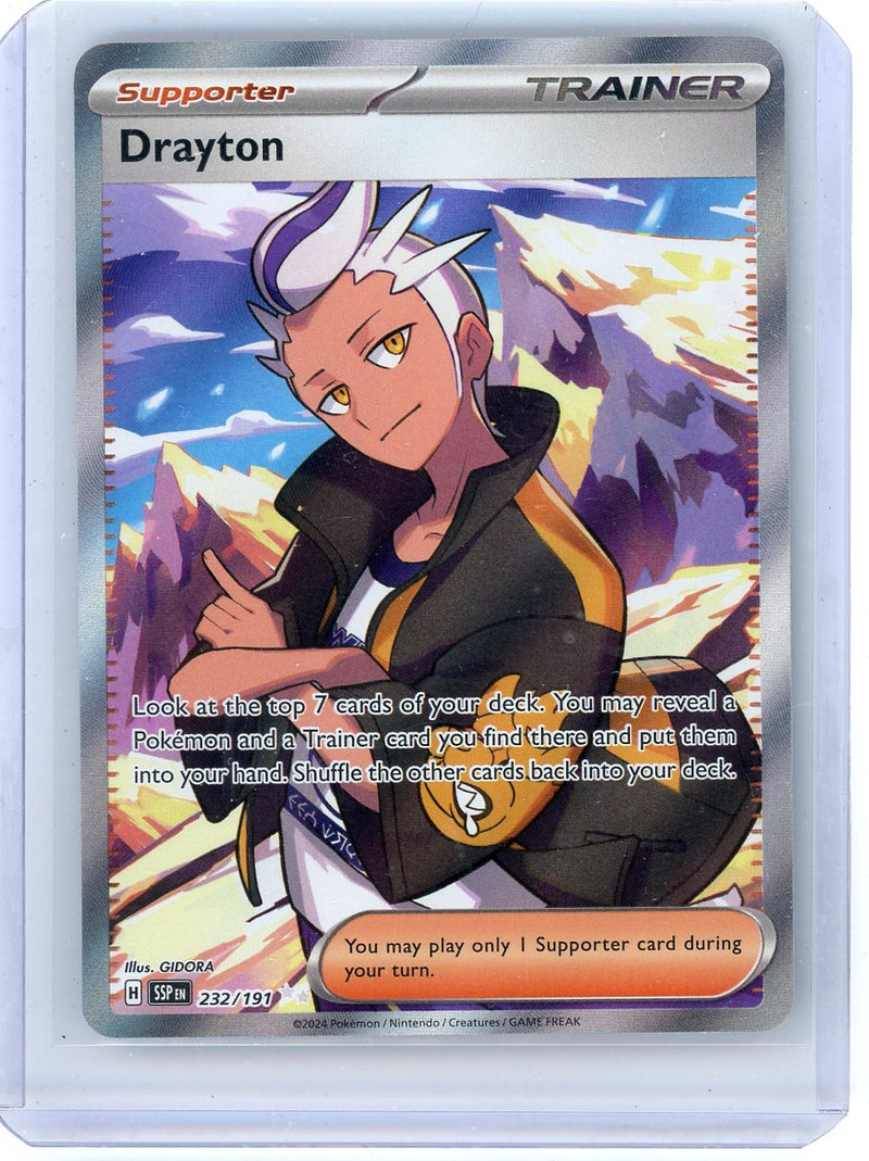 Drayton Trainer 2024 Pokemon Surging Sparks rare holo 232/191