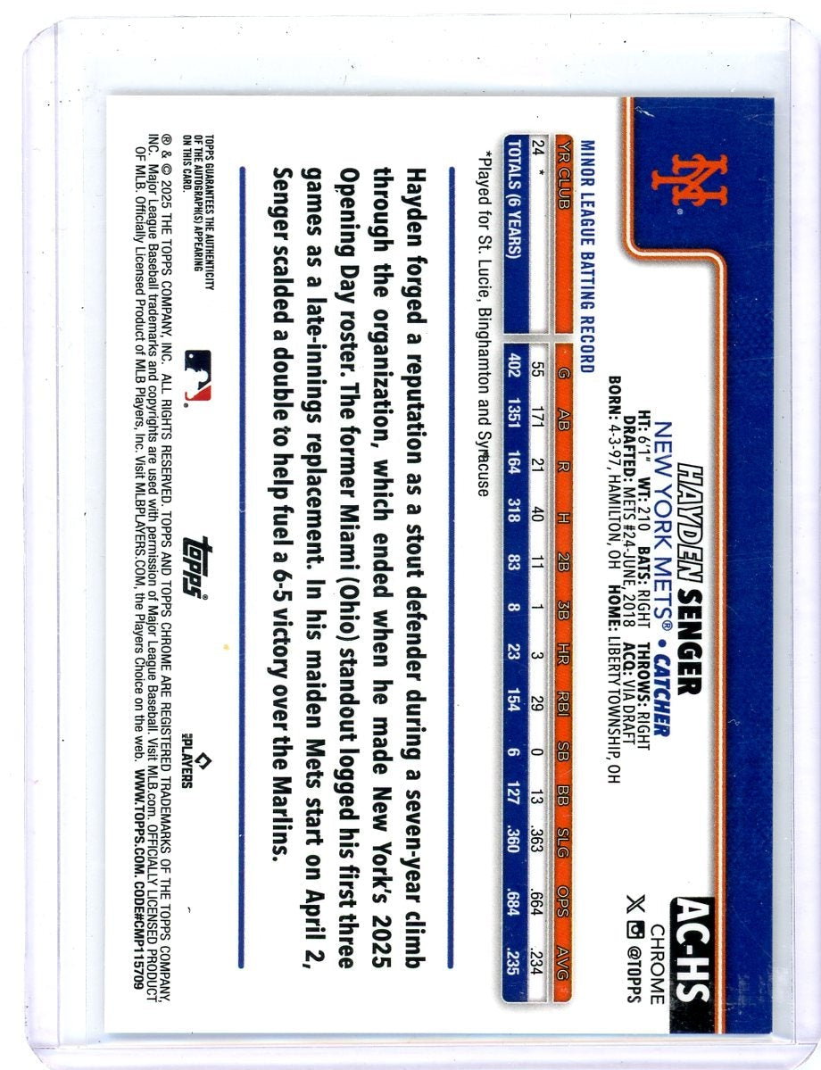 Hayden Senger 2025 Topps Chrome Update autograph rookie card