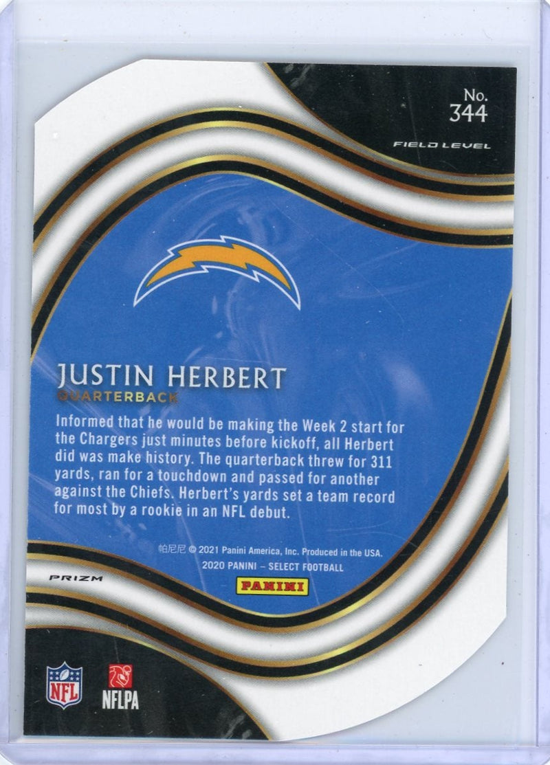 Justin Herbert 2020 Panini Select Die-Cut Field Level Orange Prizm