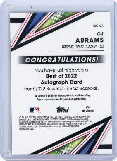 CJ Abrams 2022 Bowman's Best autograph green refractor rookie card #'d 68/99