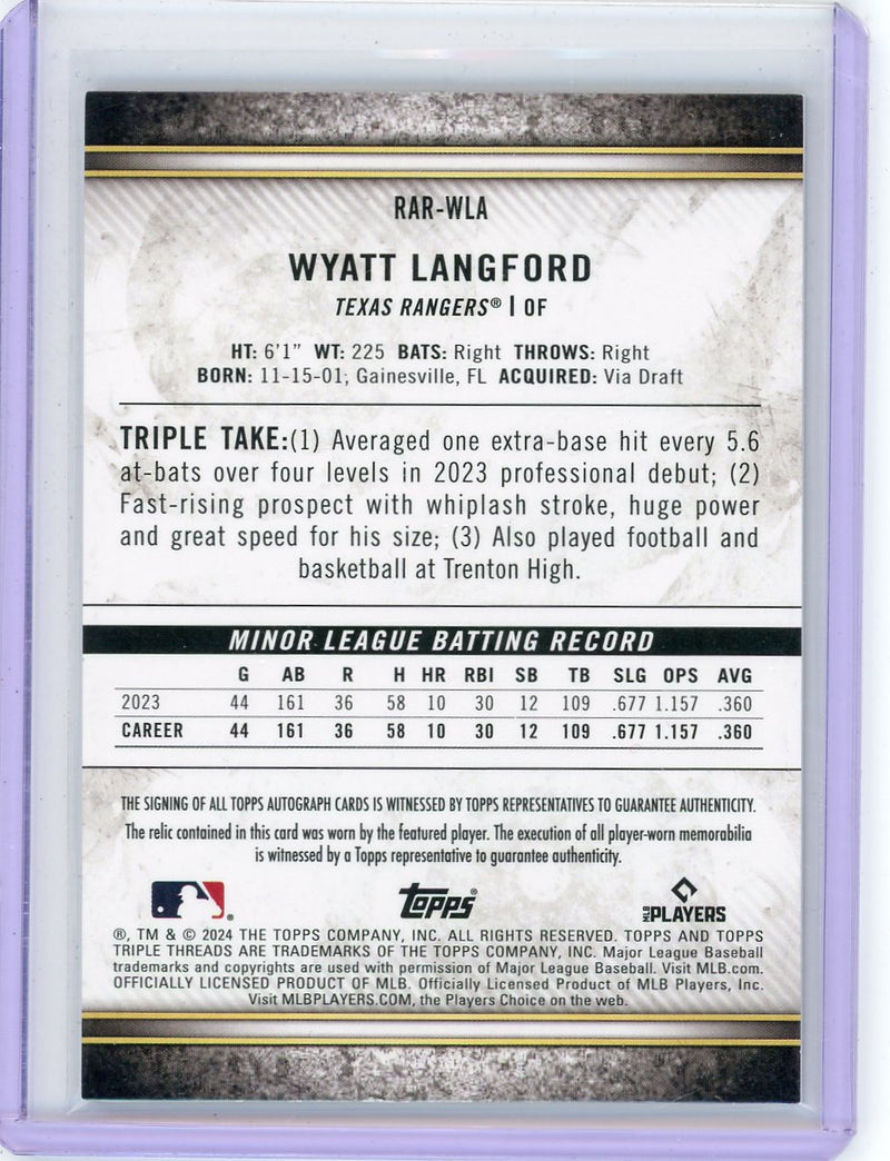 Wyatt Langford 2024 Topps Triple Threads autograph relic rookie card 