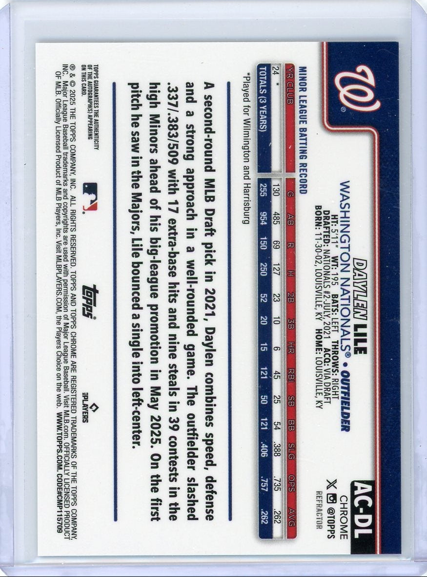 Daylen Lile 2025 Topps Chrome Update ref. autograph rookie card #'d 115/499