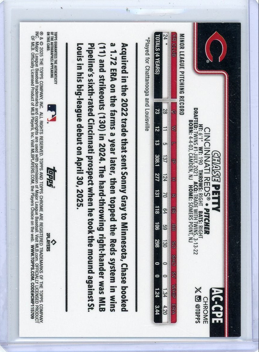 Chase Petty 2025 Topps Chrome Update purple ref. autograph rookie card #'d 229/250