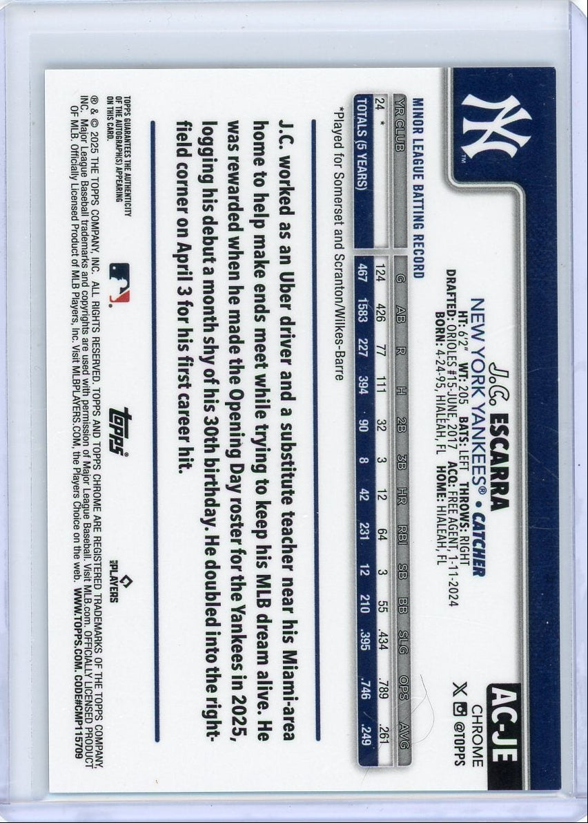 JC Escarra 2025 Topps Chrome Update autograph rookie card